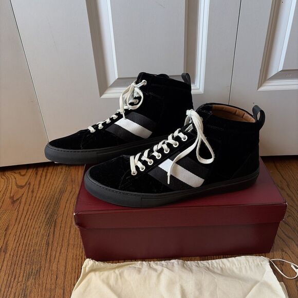 Bally Hedern Men’s Black Mix Silk Fabric High-Top Sneaker Size 12D - Picture 3 of 7